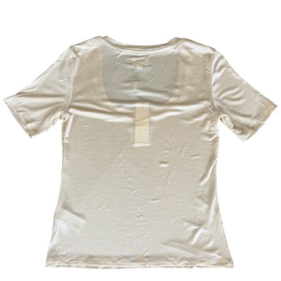 L’AGENCE Felice Top XS Bone Satin Short Sleeve Tee Minimalist Luxury Cream NWT - Picture 7 of 7